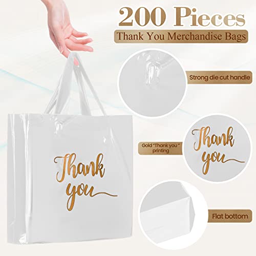 Teling 200 Pcs Thank You Shopping Bags with Handle,White - color: White