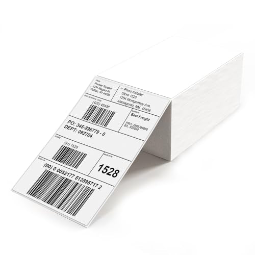 White Thermal Label 4"×6" Waterproof Vinyl Fanfold Sticker 500 PCS - color: White