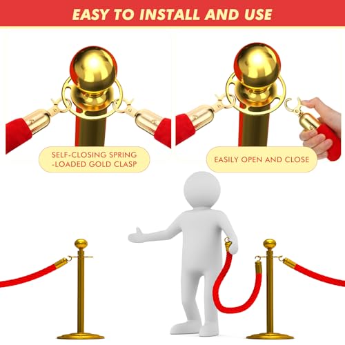 Woanger 6 Pack 5 Feet Velvet Stanchion Rope Crowd Control, Red - color: Red, size: 5 Feet
