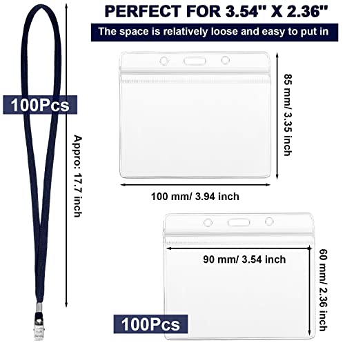 Marspark 100 Sets 4"x3" Name Badge Holder with Lanyard Bulk, Dark Blue - color: Dark Blue