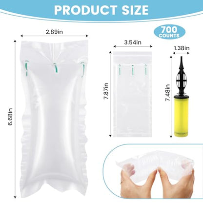 Air Pillows for Shipping Packaging Air Bags with Pump, 700 Count Inflatable Shipping Supplies Box Filler Packing Materials, Alternative to Packing Peanuts, Purse Stuffers for Shape 3.54" x 7.87"