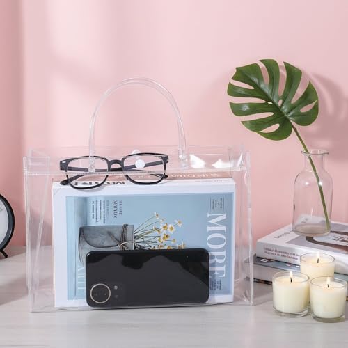 20 Pack Large Clear Gift Bags with Handle Large Transparent PVC Tote Bag