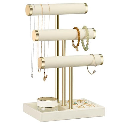 Jewelry Organizer Stand Display, 3 Tier Velvet Bracelet Holder, Beige - color: Beige, size: Standard
