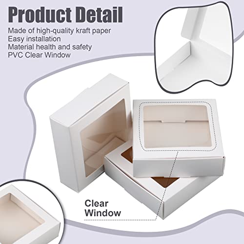 Zonon 30 Pcs Kraft Paper Boxes with Window 4.13 x 4.13 x 1.18 Inch (White) - color: White