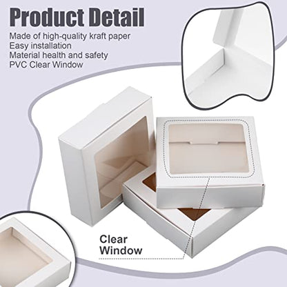 Zonon 30 Pcs Kraft Paper Boxes with Window 4.13 x 4.13 x 1.18 Inch (White) - color: White