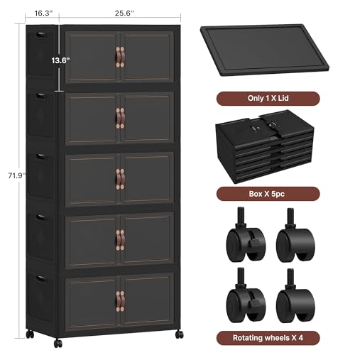 1120QT Extra Large Stackable Storage Bins with Lids & Wheels - color: Black-60Gal, size: 5Pack with 1 top lid