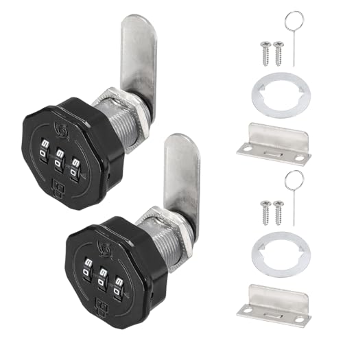 PATIKIL 2 PCS Combination Cabinet Cam Lock, 3-Digit Keyless Metal Locks with 5/8Inch Cylinder for Cabinet Drawer Doors Deposit Box Filing Mailbox, Black - color: Black, size: 5/8Inch