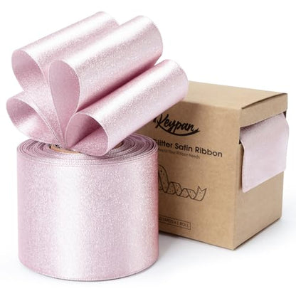 Keypan Pink Satin Ribbon Wired Silver Glitter 2-1/2 Inch x 10 Yards - color: Glitter Light Pink, size: 2-1/2"