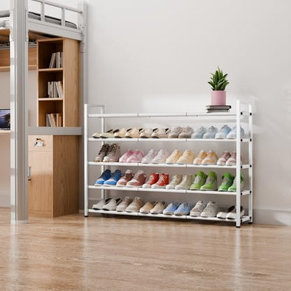 Bumusty 5 Tier Long Expandable Shoe Rack for Closet, White - color: White, size: 5-tier