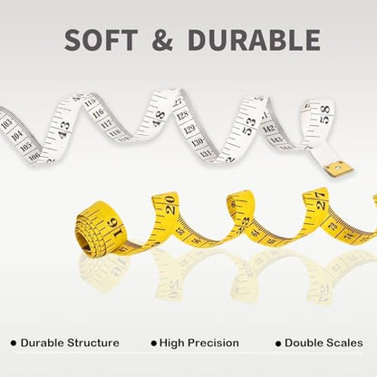 60-Inch/150-Cm Double Scale Rule, Tape Measure Soft Ruler, Measuring for Weight Loss, Sewing Tailor Craft Ruler Yellow