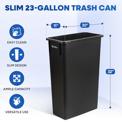 PLASTIC PRINCE 23 Gallon Slim Trash Can Kitchen, Commercial Tall Trash Bin Narrow, Rectangular Slim Jim Skinny Garbage Can for Home Garage Cabinet Restaurant, Black - style: Black Can