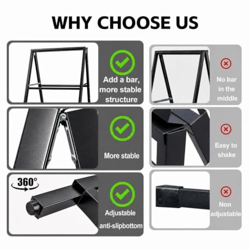 USCNC 2 Pack Heavy Duty A-Frame Sidewalk Sign 24 x 36 Inch, Portable Double-Sided Sandwich Board Slide-in Folding Metal Signboard (Frame only，No white board) - color: Black-2PACK Double-Sided
