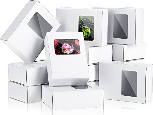 Spakon 30 Pcs White Soap Boxes with Window, 3.5x2.6x1.2 Inch Kraft Paper - color: White