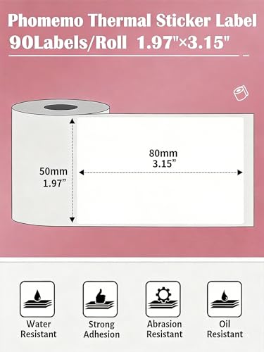 Phomemo Thermal Labels, 1.97"x3.15" Sticker for M110/M100/M220/M108, 90 PCS - color: White, size: 1.97"x3.15"