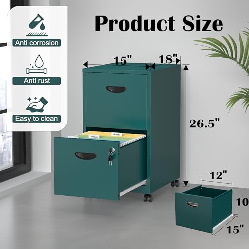 SteeLoong 2 Drawer File Cabinet,Metal Mobile File Cabinet with Lock Green - color: Green, style: 2 Drawer on Wheels