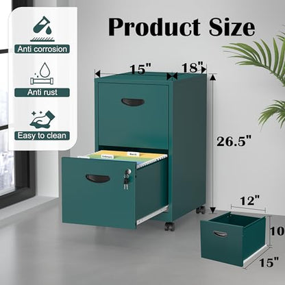 SteeLoong 2 Drawer File Cabinet,Metal Mobile File Cabinet with Lock Green - color: Green, style: 2 Drawer on Wheels