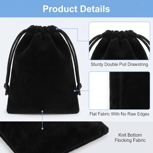 50 Pack Little Velvet Jewelry Bags, Black Drawstring Bags, 3x4 inch Small Gift Bags, Coin Pouch Velvet Bags for Jewelry Storage, Wedding Party Favor Small Business Packaging