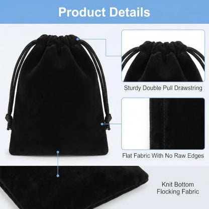 50 Pack Little Velvet Jewelry Bags, Black Drawstring Bags, 3x4 inch Small Gift Bags, Coin Pouch Velvet Bags for Jewelry Storage, Wedding Party Favor Small Business Packaging