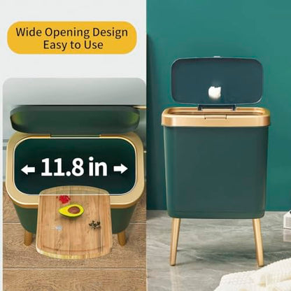 Procade Green Bathroom Trash Can with Lid,4 Gallon Retro Gold Garbage Can - color: Green