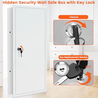 29.53" Tall White Wall Safes Between 16" Studs | 33% Larger Capacity & Lock - color: White, size: 29.53" Tall