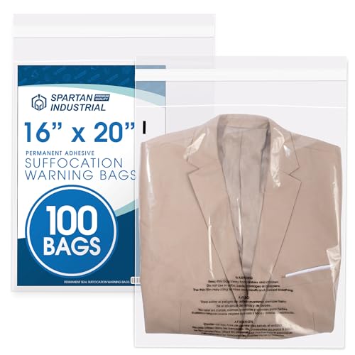 16" X 20" (100 Count) Self-Seal Clear Poly Bags With Suffocation Warning - size: 16" X 20"