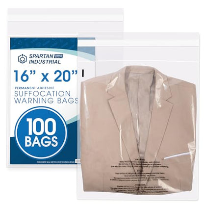 16" X 20" (100 Count) Self-Seal Clear Poly Bags With Suffocation Warning - size: 16" X 20"