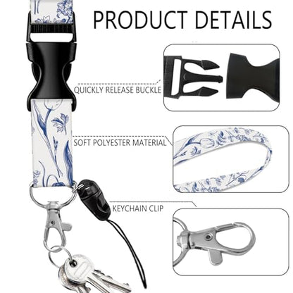 ID Badge Holder with Lanyard, Retractable Badge Holders Reels with Lanyards Adjustable, for Women Kids Teacher Nurses Doctor Student Gifts(Blue Flower Leaf) - color: Blue Flower Leaf