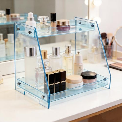 ROYALITA 2 Tier Shelf Bathroom Countertop Organizer Makeup Display Shelf - color: Blue