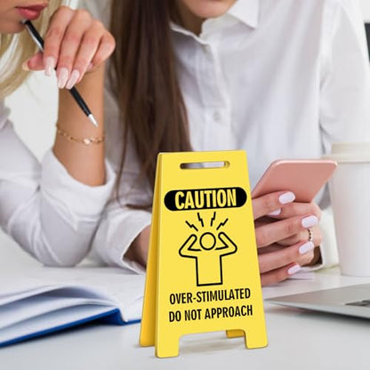 Funny Office Desk Accessories Decor OVER- STIMULATED Acrylic Mini Floor Do Not Disturb Sign Funny Cute Gag Office Decorations Gifts for Work Women - style: OVER-STIMULATED