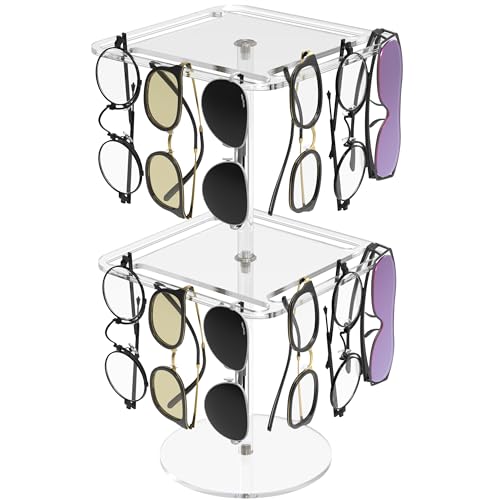 360° Rotating Acrylic Sunglasses & Eyeglasses Display Rack - Double-Tier Clear Tabletop Organizer for Eyewear - color: Clear-2