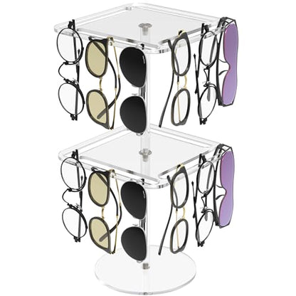 360° Rotating Acrylic Sunglasses & Eyeglasses Display Rack - Double-Tier Clear Tabletop Organizer for Eyewear - color: Clear-2