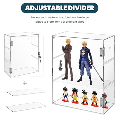 Locking Display Case, Acrylic Display Case with Lock Key, Clear Countertop Display case with Shelves(11.8x5.9x15.7 inch, 4.9‑11in Adjustable Shelf Clearance) - size: Adjustable 4.9‑11in Shelf Clearance