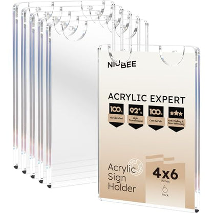 NIUBEE 4x6 Acrylic Wall Sign Holder Vertical Wall Mount 6 Pack - size: Vertical 6 Pack 4" x 6"