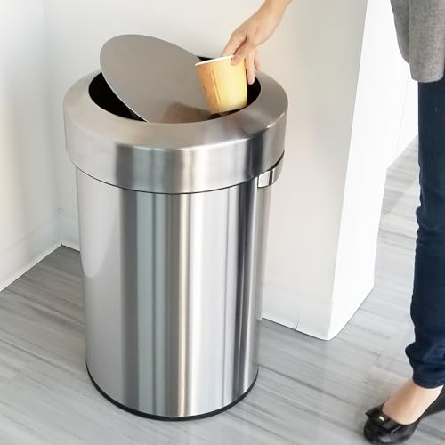 iTouchless Titan 17 Gallon Swing Open Trash Can, Stainless Steel Self-Balance Flip Top Lid Commercial Grade 64 Liter Garbage Can is Perfect for Business, Restaurant, Office and Kitchen - color: Steel Silver 17 Gal Swing Top