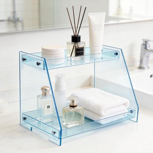 ROYALITA 2 Tier Shelf Bathroom Countertop Organizer Makeup Display Shelf - color: Blue