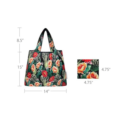 allydrew Medium Foldable Tote Nylon Reusable Grocery Bag (Set of 2) - color: Floral Cactus