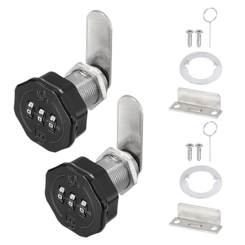 PATIKIL 2 PCS Combination Cabinet Cam Lock, 3-Digit Keyless Metal Locks with 13/16Inch Cylinder for Cabinet Drawer Doors Deposit Box Filing Mailbox, Black - color: Black, size: 13/16Inch