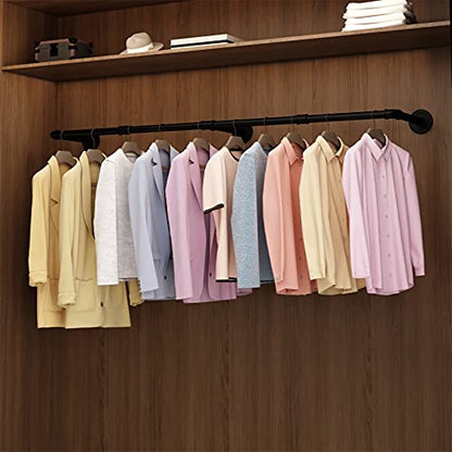 Wall Mounted Clothes Rack, 52.6in Industrial Pipe Clothing Rack for Hanging Clothes, Heavy Duty Garment Rack Wall, Space-Saving Bar, Multi-Purpose Hanging Rod for Laundry Room, Bedroom, 2Packs - size: 52.6Inches