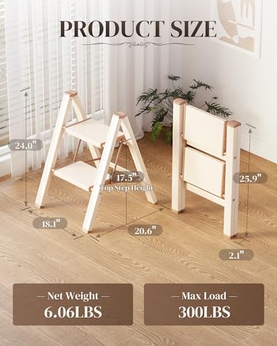 2 Step Ladder, Foldable Aluminum Step Stool with Anti-Slip Pedal - color: Cream Chocolate, size: 2 Step