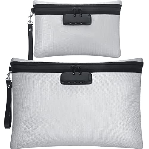 Nezyo 2 Pcs Fireproof Document Bag with Lock, Waterproof Money Pouch,Grey - color: Grey