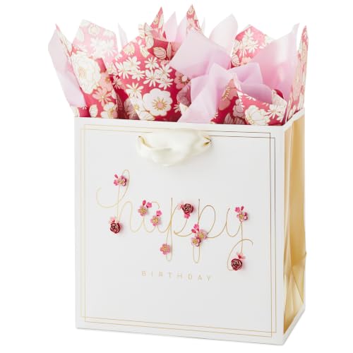 Hallmark Signature 7" Medium Birthday Gift Bag with Tissue Paper (Pink Flowers) - size: 1 count (Pack of 1), style: Pink Flowers
