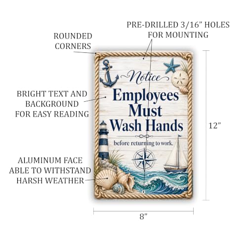Employees Must Wash Hands Coastal Business Sign - style: Employees Must Wash Hands