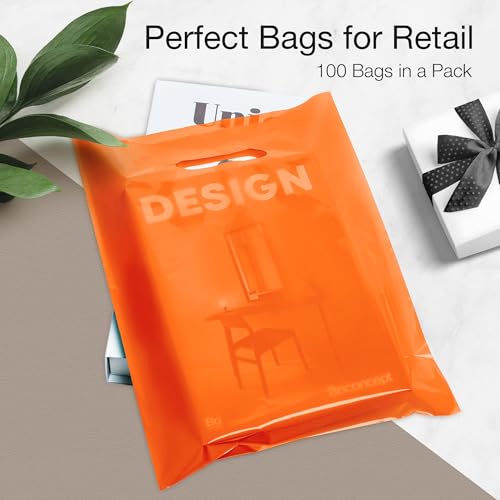 Choice Marts 100 Orange Plastic Bags With Handles 9x12 Merchandise Bags - color: Orange