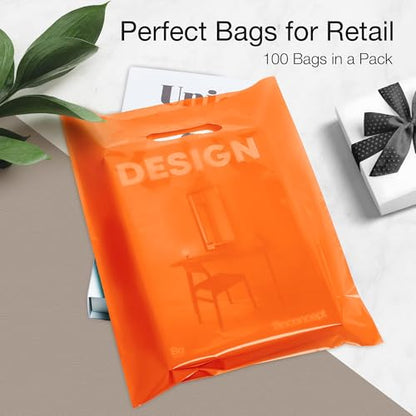 Choice Marts 100 Orange Plastic Bags With Handles 9x12 Merchandise Bags - color: Orange