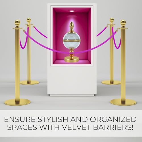 4PСS Station Set for Parties - Rich Purple Stations Rope for Hotel Lobby VIP Ropes for Posts with Gold Snap Hooks Velvet Ropes for Special Events and Stands Queue