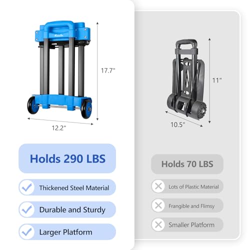 KEDSUM 290LB Folding Hand Truck, Portable Utility Cart with 4 Wheels, Blue - color: Blue 4-wheels