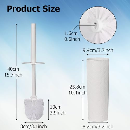 Topsky Toilet Brush,1 Pack Compact Toilet Brush & Holder Set,Plastic Round Barrel Loo Brush with 1 Replacement Toilet Brush Head,Durable for Bathroom Toilet,White