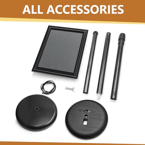 Sign Holder Stand 8.5x11 Inch, Adjustable Sign Stand with 360 Rotated Frame, Floor Standing Sign Holder, Snap-Open Frame Display, Outdoor Indoor Poster Display for advertising, Malls, Black