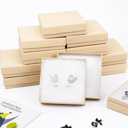 Jewelry Gift Boxes, Cardboard Jewelry Boxes, 40 Pack 3.5x3.5x1 Inch, Bulk Cotton Filled Small Jewelry Boxes with Lids for Necklace Ring Bracelet Earring Display Box (Brown) - color: Brown, size: 3.5x3.5x1 Inch (Pack of 40)