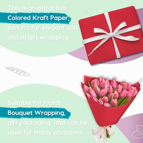 SMART&CASUAL 15" x 450" (37.5') Kraft Paper Roll for Art Craft Supplies Gift Wrapping Moving Packing Painting Drawing Paint Easel Poster Chart Paper (Red, 15" W x 450" L (37.5')) - color: Red, size: 15"W x 450"L ( 37.5' )